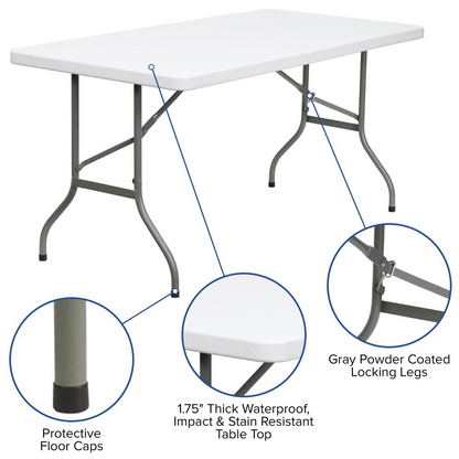 5-Foot Granite White Plastic Folding Table | Heavy-Duty & Portable