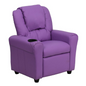 Contemporary Lavender Vinyl Kids Recliner with Cup Holder and Headrest - Comfort and Style for Your Little Ones