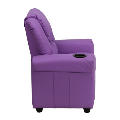 Contemporary Lavender Vinyl Kids Recliner with Cup Holder and Headrest - Comfort and Style for Your Little Ones