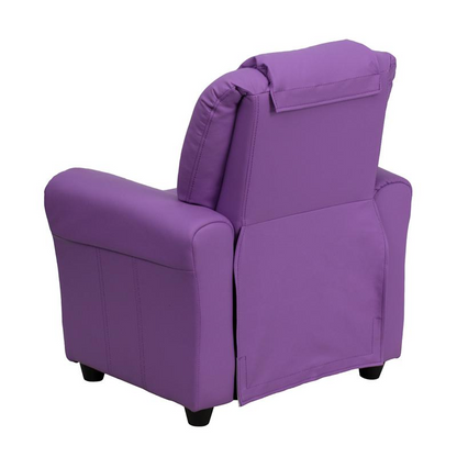 Contemporary Lavender Vinyl Kids Recliner with Cup Holder and Headrest - Comfort and Style for Your Little Ones