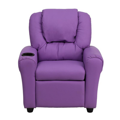 Contemporary Lavender Vinyl Kids Recliner with Cup Holder and Headrest - Comfort and Style for Your Little Ones