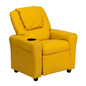 Contemporary Yellow Vinyl Kids Recliner with Cup Holder and Headrest - The Ultimate Comfort for Your Little Ones!