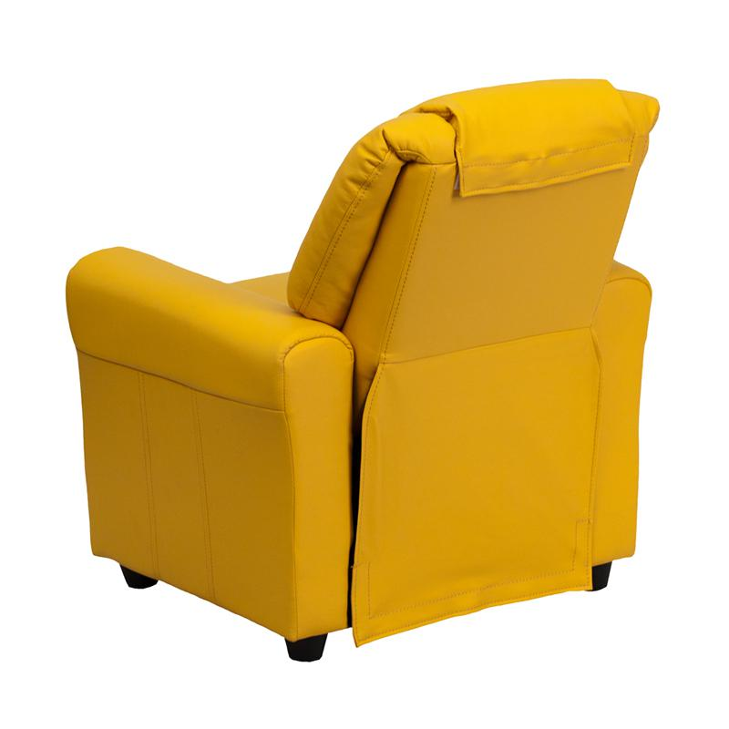 Contemporary Yellow Vinyl Kids Recliner with Cup Holder and Headrest - The Ultimate Comfort for Your Little Ones!