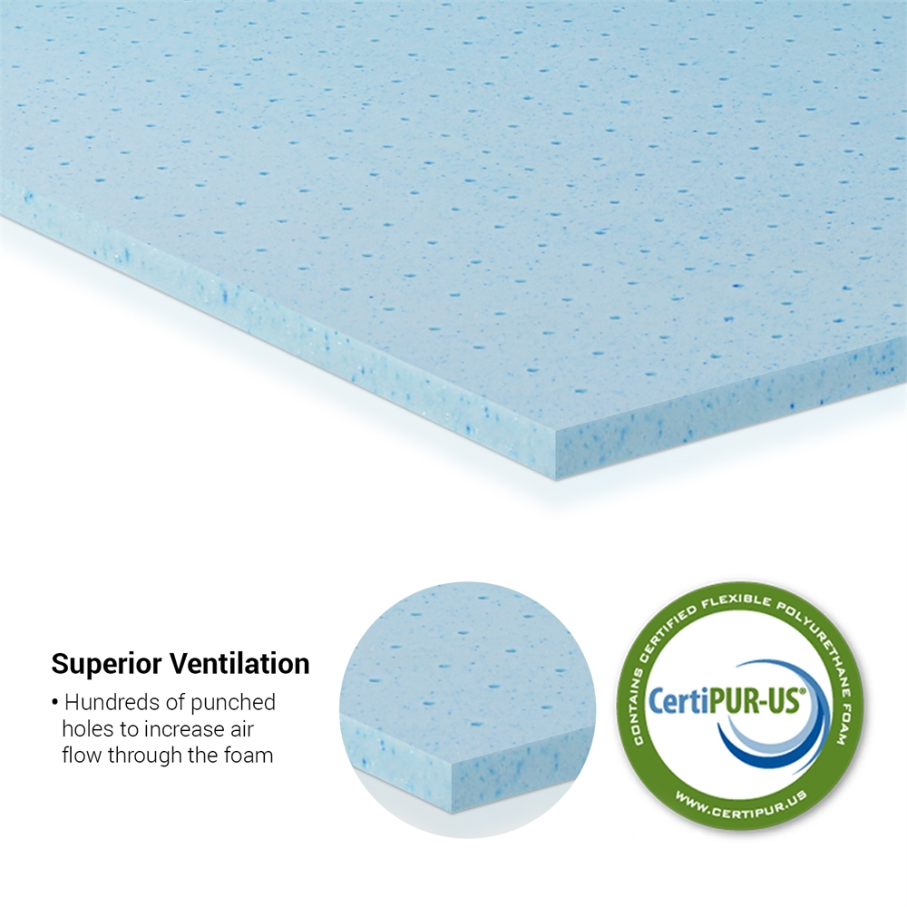 Angeland 2 INCH Cool Gel Ventilated Memory Foam Mattress Topper, TWIN