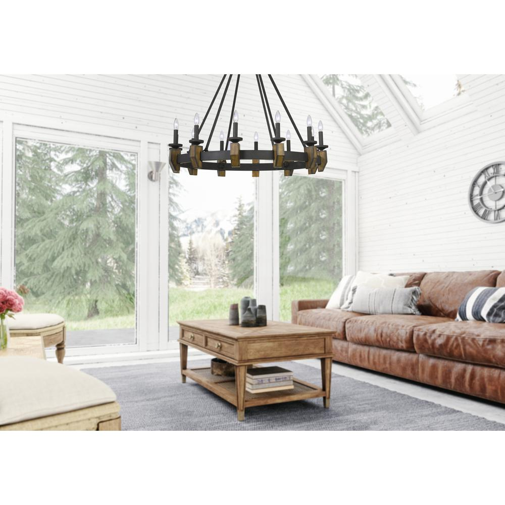 60W X 12 Cruz Metal/Wood Chandelier - Warm Bronze Finish