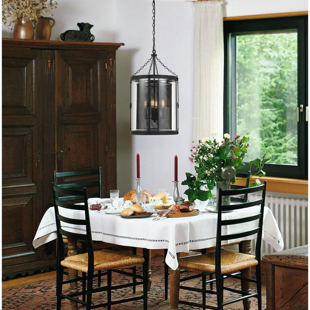 28.5 Inch Glass and Steel Chandelier in Black Smith Finish - Elegant Lighting for Your Space