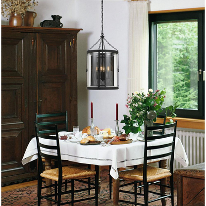 28.5 Inch Glass and Steel Chandelier in Black Smith Finish - Elegant Lighting for Your Space