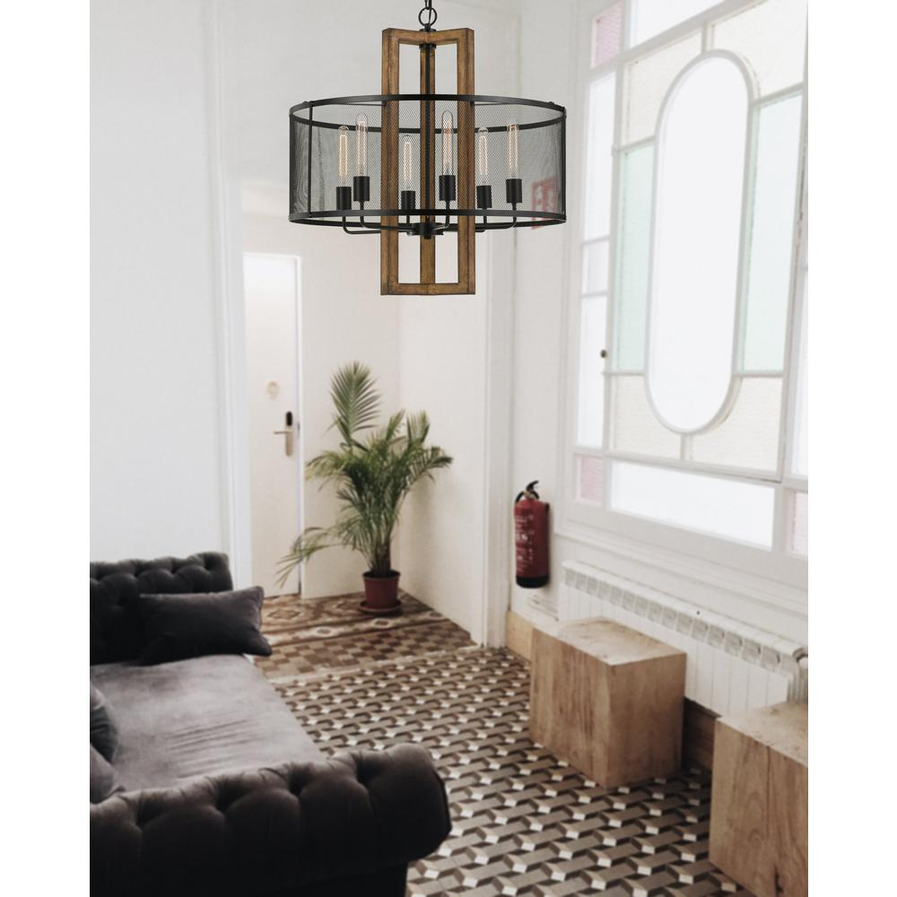 60W X 6 Monza Wood Chandelier With Mesh Shade