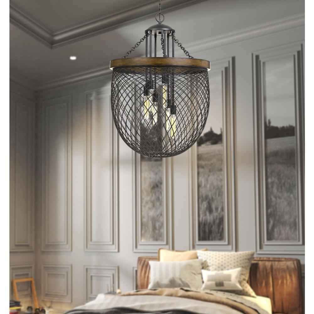 Marion Metal/Wood Mesh Shade Chandelier - Durable Construction, Industrial Design