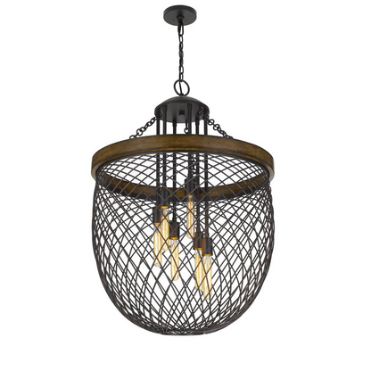 Marion Metal/Wood Mesh Shade Chandelier - Durable Construction, Industrial Design