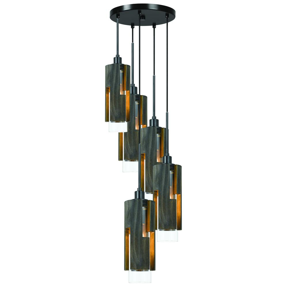 60W X 5 Reggio Wood Pendant Glass Fixture (Edison Bulbs Not Included) - Stylish Lighting for Your Home