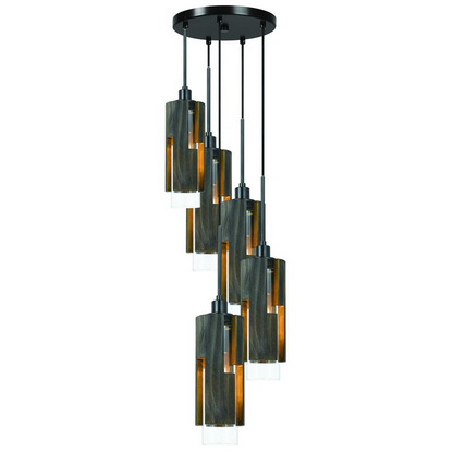 60W X 5 Reggio Wood Pendant Glass Fixture (Edison Bulbs Not Included) - Stylish Lighting for Your Home