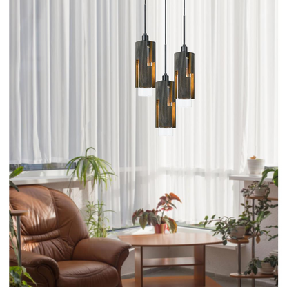 60W X 3 Reggio Wood Pendant Glass Fixture (Edison Bulbs Not Included)