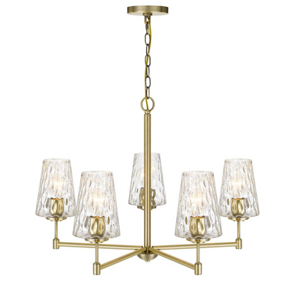 60W x 5 Crestwood Metal Chandelier with Textured Glass Shades, Antique Brass