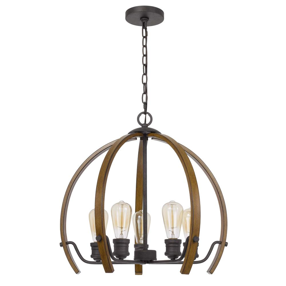 60W x 5 Riverton Metal Chandelier | Faux Oak Wood Finish | Hand Applied Design