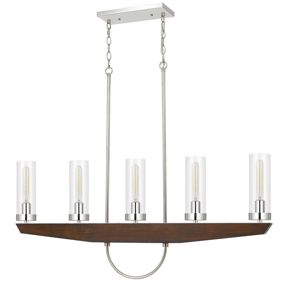 60W x 5 Ercolano Pine Wood/Metal Island Chandelier with Clear Glass Shade