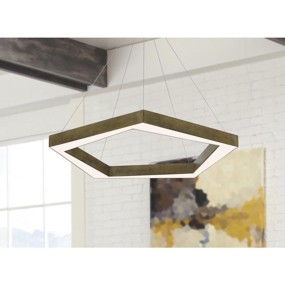 Metz Dimmable Integrated LED Polygon Pine Wood Pendant Fixture - 38W, 3000 Lumen, 3000K, Pine