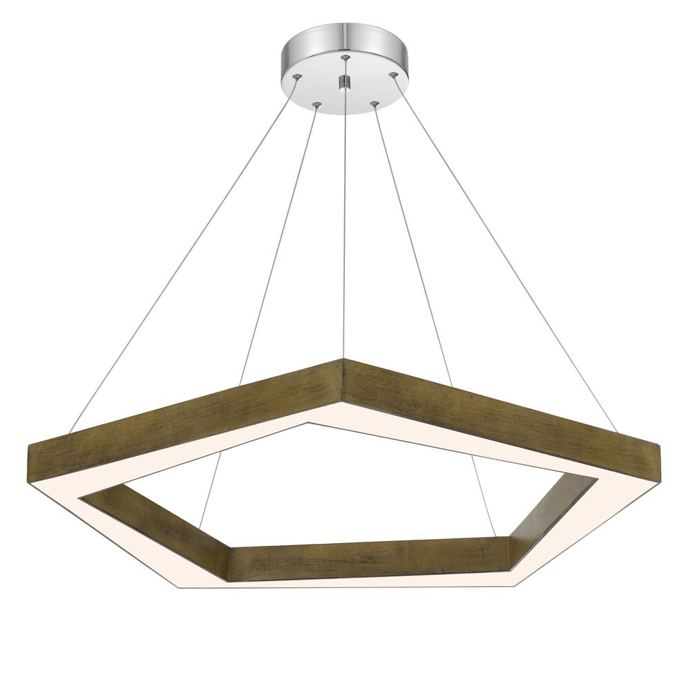 Metz Dimmable Integrated LED Polygon Pine Wood Pendant Fixture - 38W, 3000 Lumen, 3000K, Pine