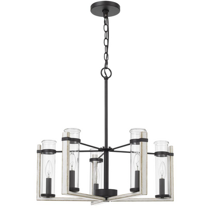 60Wx 5 Olivette Metal Chandelier with Glass Shade, White Washed - Refresh Your Décor