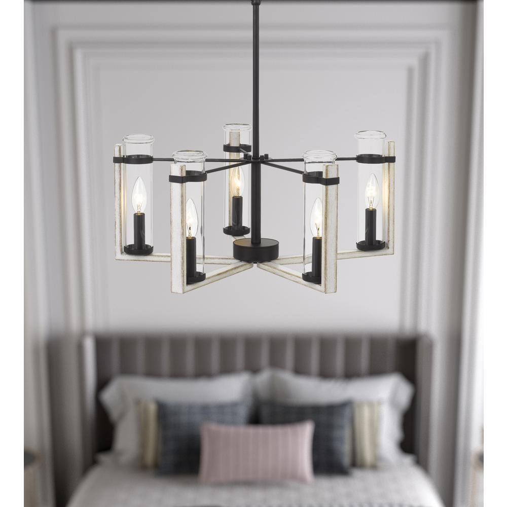 60Wx 5 Olivette Metal Chandelier with Glass Shade, White Washed - Refresh Your Décor