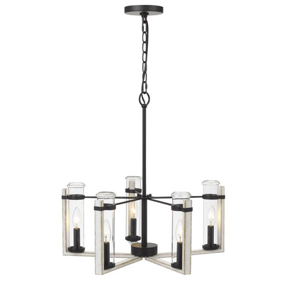 60Wx 5 Olivette Metal Chandelier with Glass Shade, White Washed - Refresh Your Décor