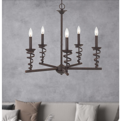 60W x 5 Forbach Metal Chandelier (Edison Bulbs Included) - Texture Black | Rustic Lighting