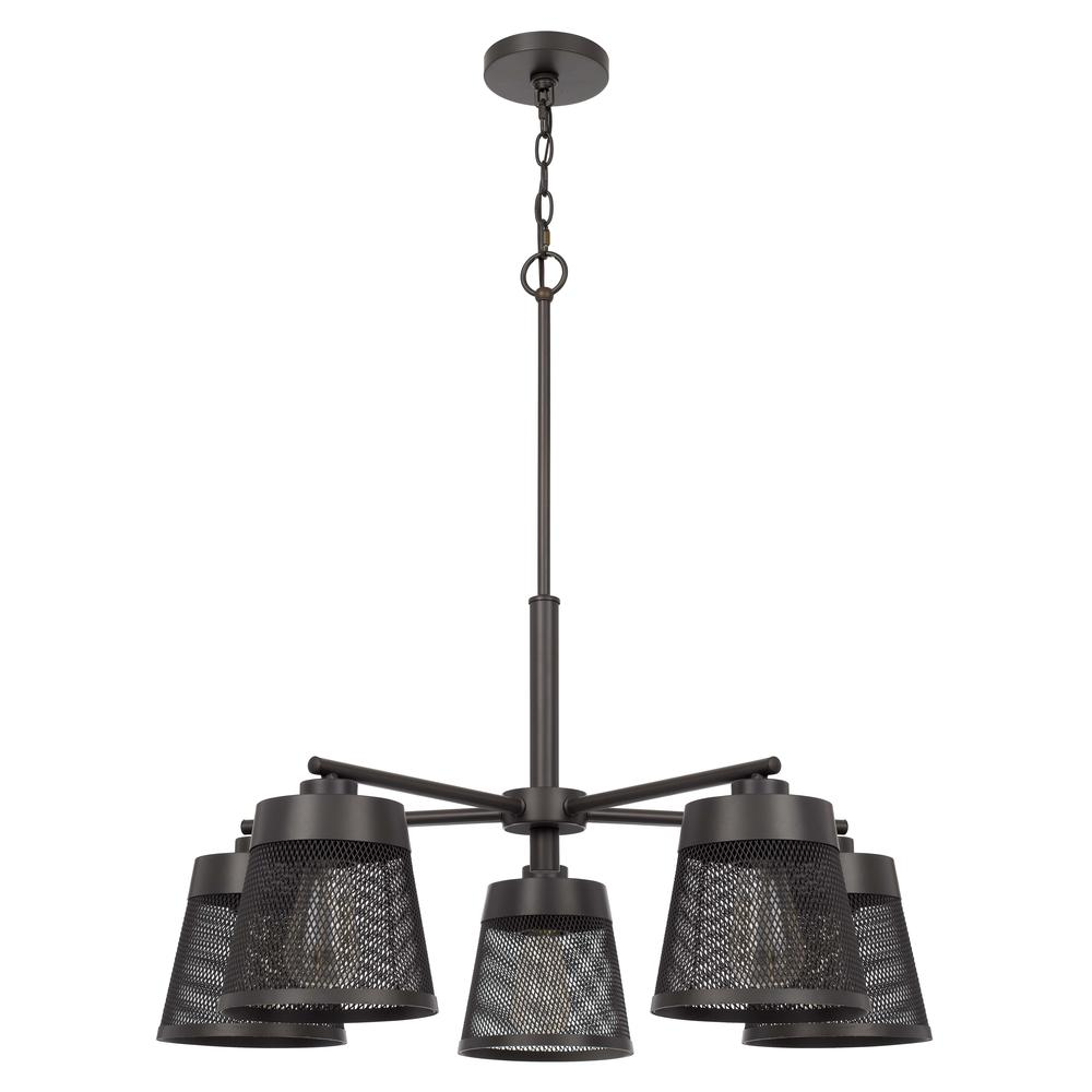 60W x 5 Hampton Metal Chandelier with Mesh Shades - Contemporary Industrial Style Lighting