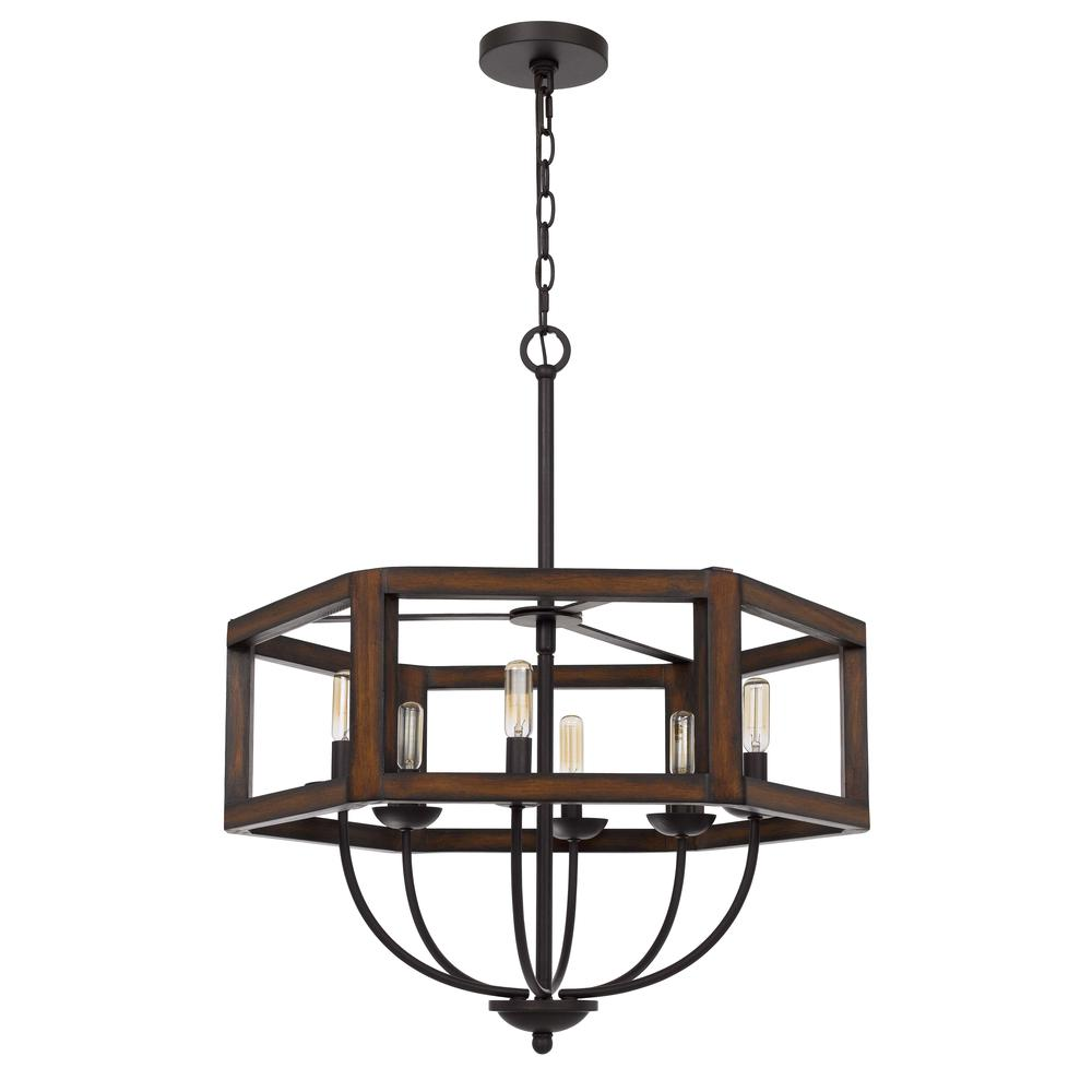 Renton Hexagon Rubber Wood/Metal Chandelier - Industrial and Modern Style