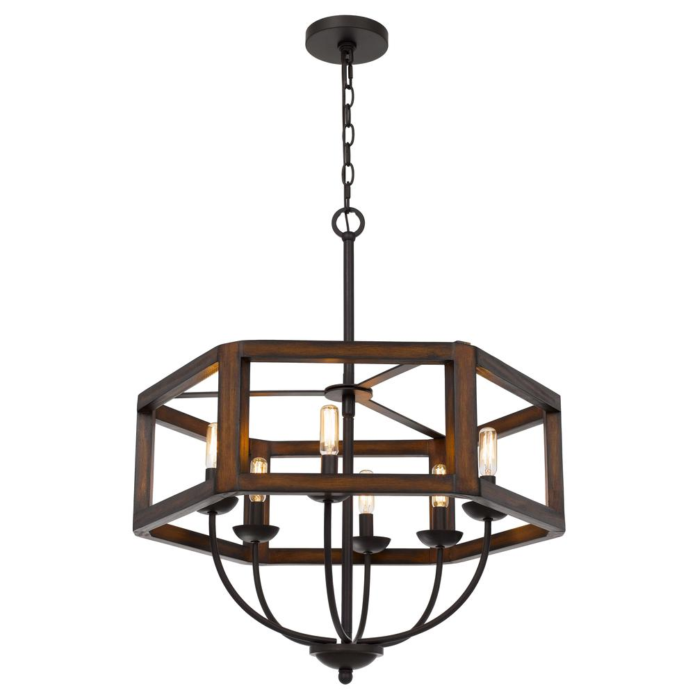 Renton Hexagon Rubber Wood/Metal Chandelier - Industrial and Modern Style