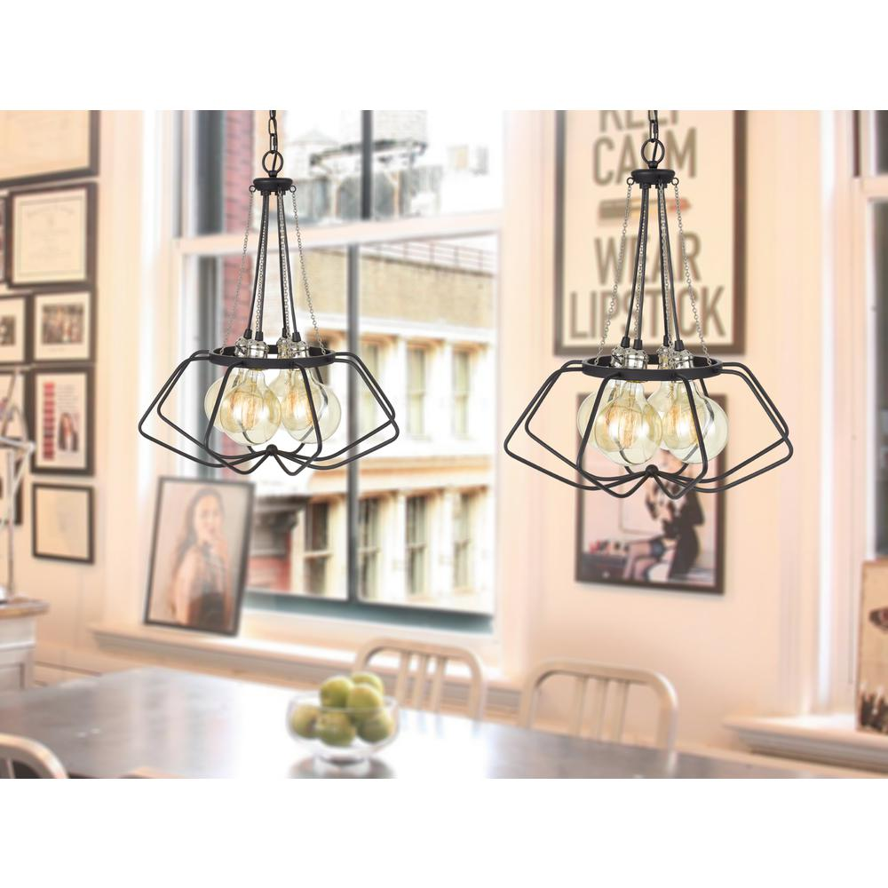 60W x 4 Ladue Metal Chandelier with Edison Bulbs, Black/Chrome - Modern Two Tone Design