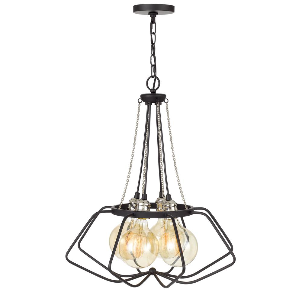 60W x 4 Ladue Metal Chandelier with Edison Bulbs, Black/Chrome - Modern Two Tone Design