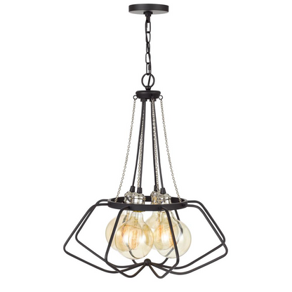 60W x 4 Ladue Metal Chandelier with Edison Bulbs, Black/Chrome - Modern Two Tone Design