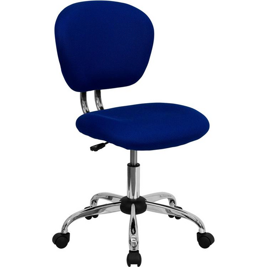 Mid-Back Blue Mesh Padded Swivel Task Office Chair with Chrome Base - Comfortable and Stylish