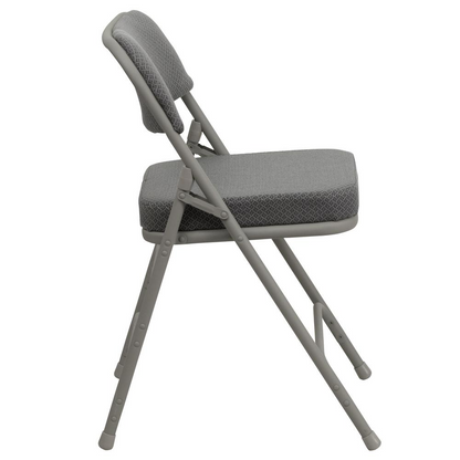 HERCULES Series Premium Curved Triple Braced & Double Hinged Gray Fabric Metal Folding Chair