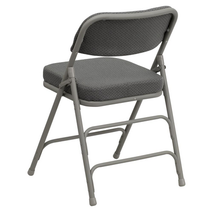 HERCULES Series Premium Curved Triple Braced & Double Hinged Gray Fabric Metal Folding Chair