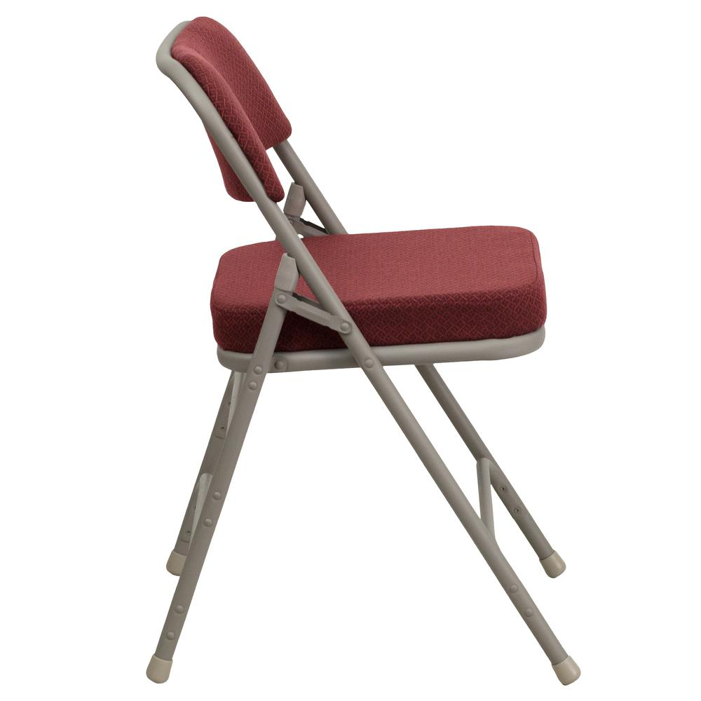 HERCULES Series Premium Curved Triple Braced & Double Hinged Burgundy Fabric Metal Folding Chair