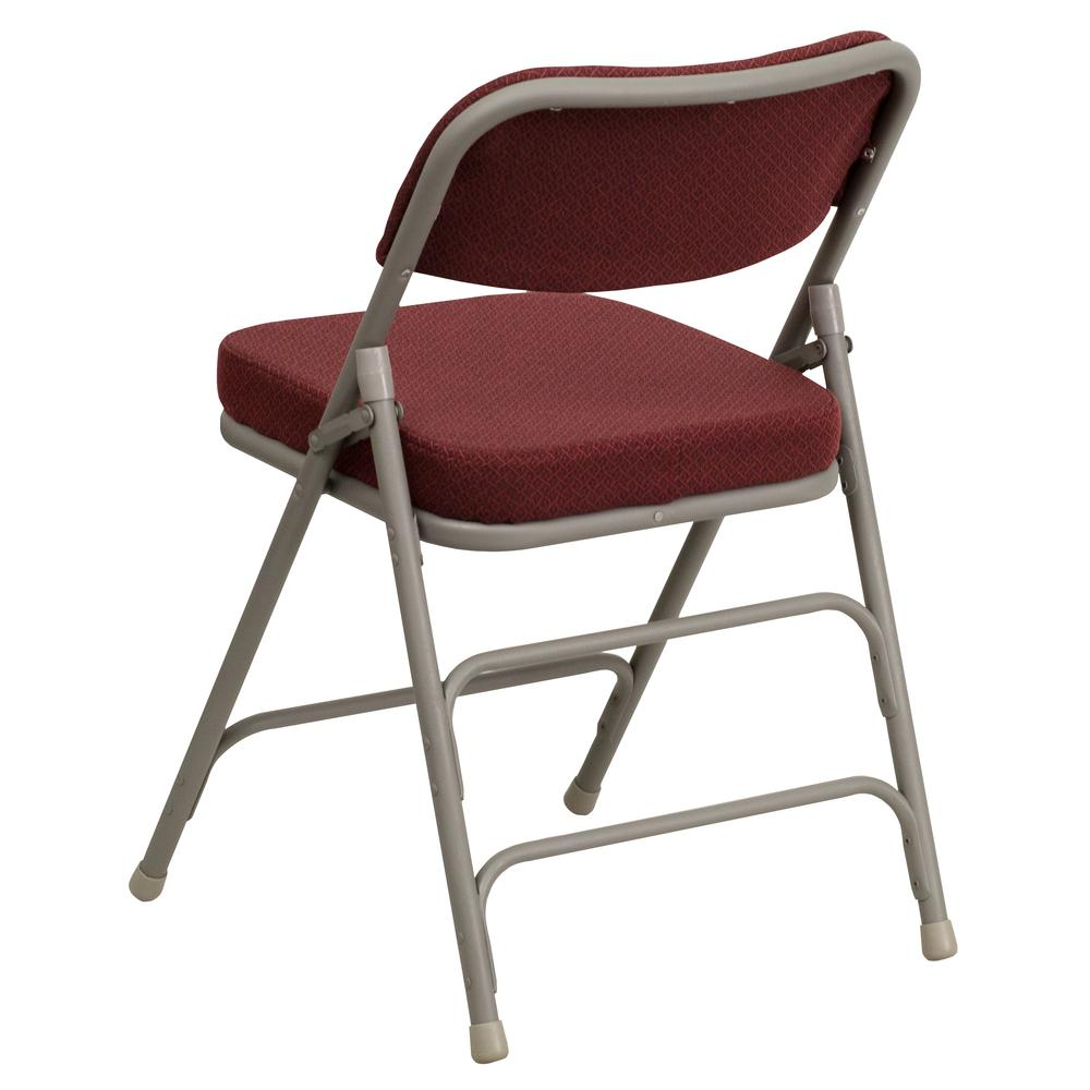 HERCULES Series Premium Curved Triple Braced & Double Hinged Burgundy Fabric Metal Folding Chair