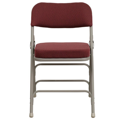 HERCULES Series Premium Curved Triple Braced & Double Hinged Burgundy Fabric Metal Folding Chair