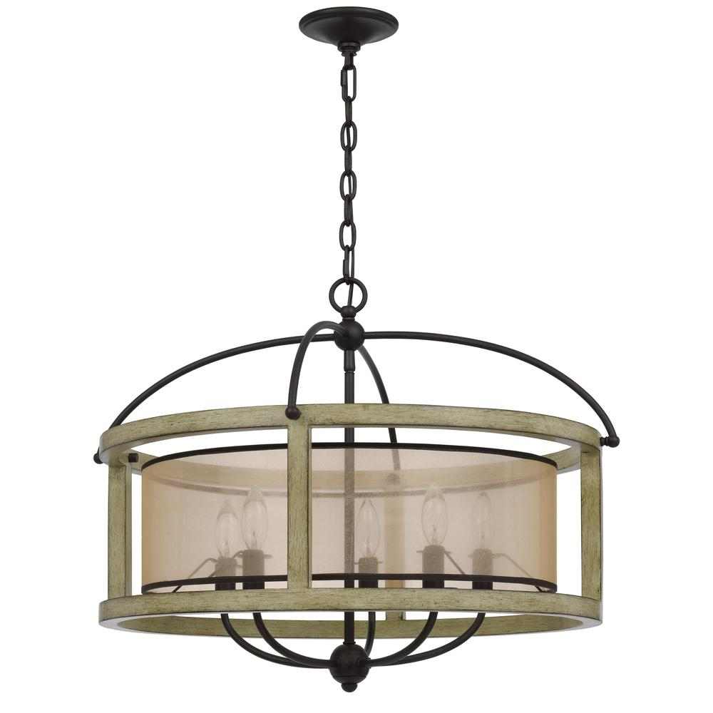 Palencia Rubber Wood Round Chandelier with Organza Shade - Elegant Lighting Fixture