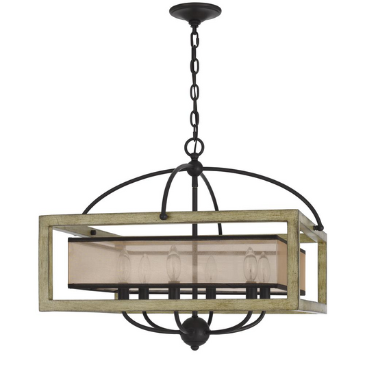 Palencia Rubber Wood Square Chandelier with Organza Shade