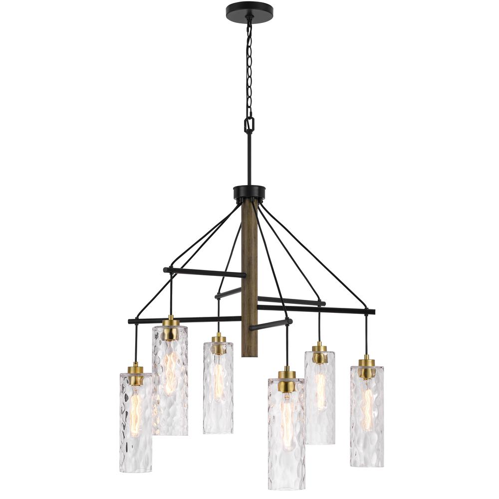 60W x 6 Williston Rubber Wood Chandelier with Hanging Textured Glass Shades