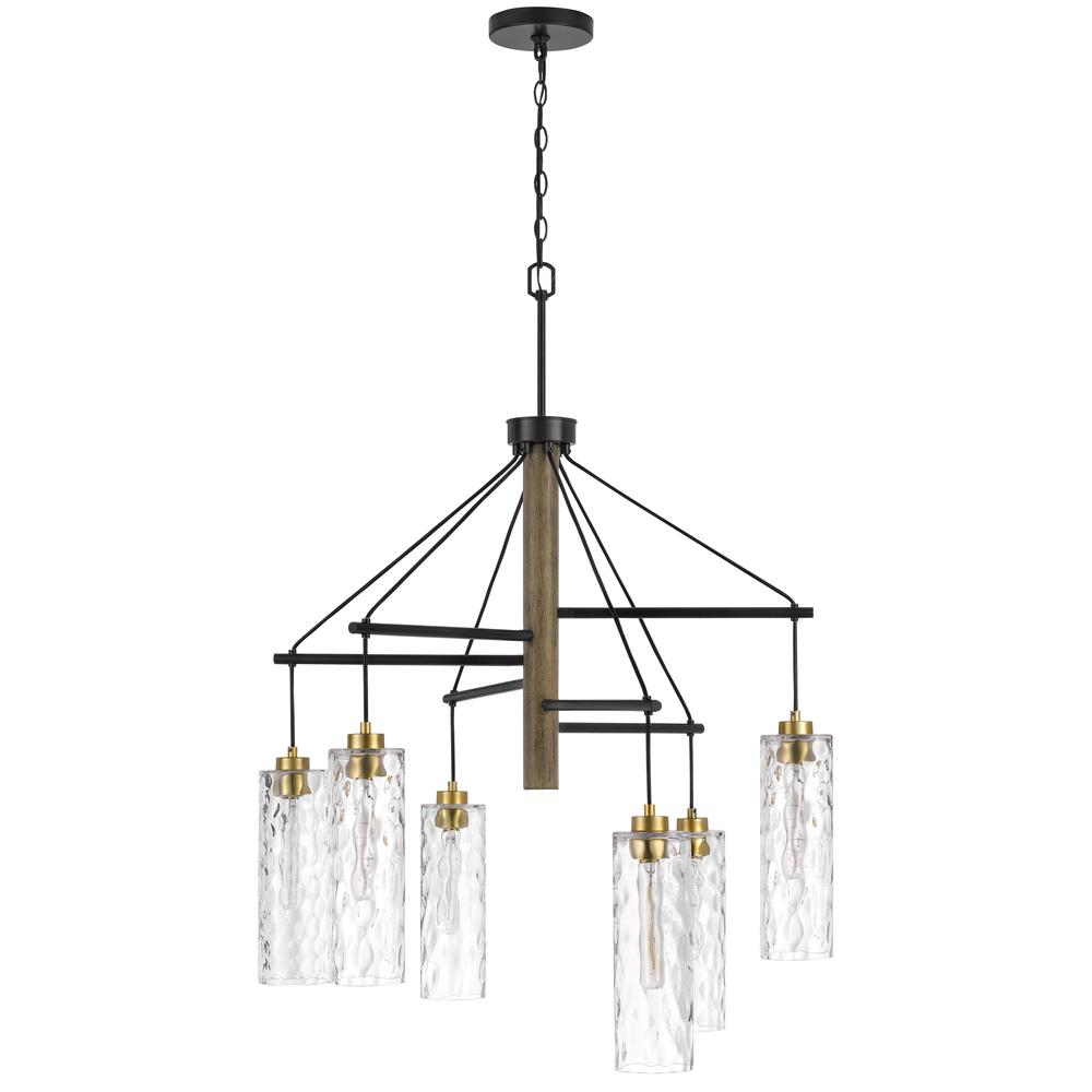 60W x 6 Williston Rubber Wood Chandelier with Hanging Textured Glass Shades