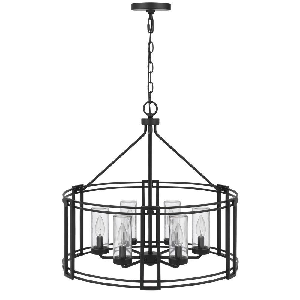 Luton Cage Metal Chandelier with Glass Shades - Stylish Dark Iron Fixture