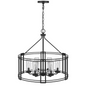 Luton Cage Metal Chandelier with Glass Shades - Stylish Dark Iron Fixture