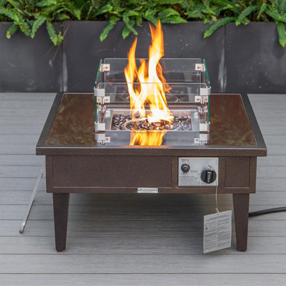 LeisureMod Walbrooke Modern Brown Patio Conversation Set with Square Fire Pit & Tank Holder, Green