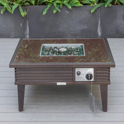 LeisureMod Walbrooke Modern Brown Patio Conversation Set with Fire Pit and Tank Holder