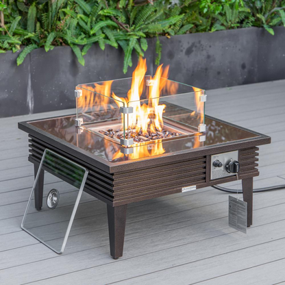 LeisureMod Walbrooke Modern Brown Patio Conversation Set with Fire Pit and Tank Holder