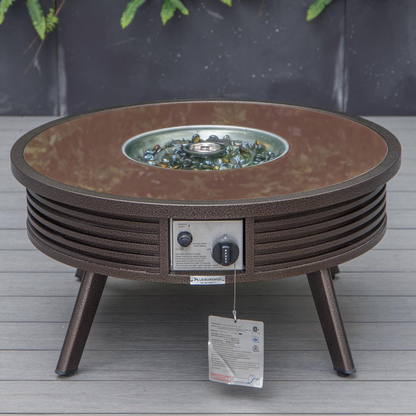 LeisureMod Walbrooke Modern Brown Patio Conversation Set with Fire Pit - Outdoor Furniture Set