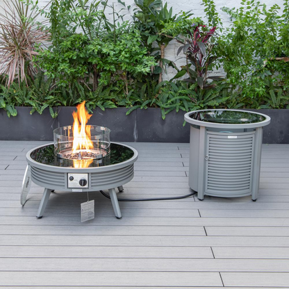 LeisureMod Walbrooke Modern Grey Patio Conversation Set with Fire Pit