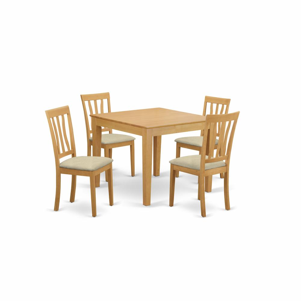 OXAN5-OAK-C 5 Pc Table and Chairs Set - Asian Hardwood Dining Set